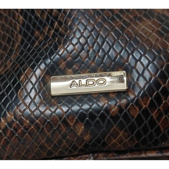 ALDO Brown & Gold Snakeskin Print Faux Leather Backpack Adjustable Straps - Picture 4 of 14